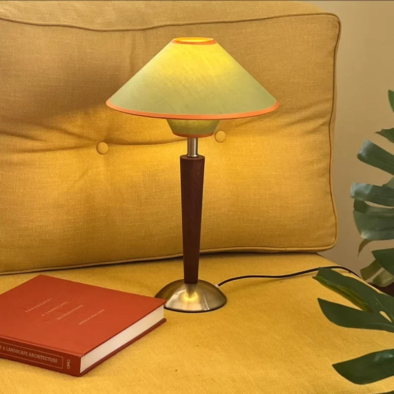 Kegelkap Tafellamp met Houten Voet Stof Scandinavisch Design Slaapkamer Woonkamer Leeslamp LED Verlichting | Sansoti
