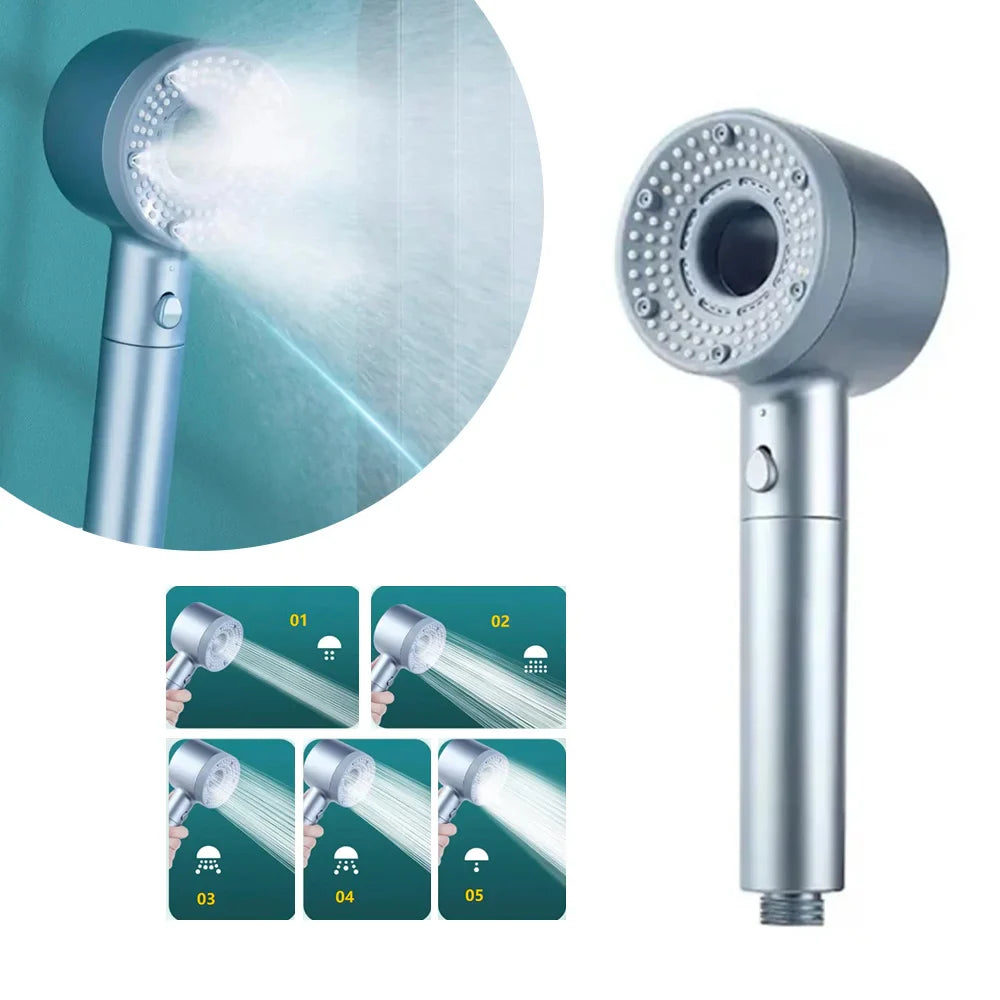 Douchette à main avec 5 positions réglables – pomme de douche économique en eau avec pression augmentée – accessoire de salle de bain pour faible pression d’eau | Sansoti