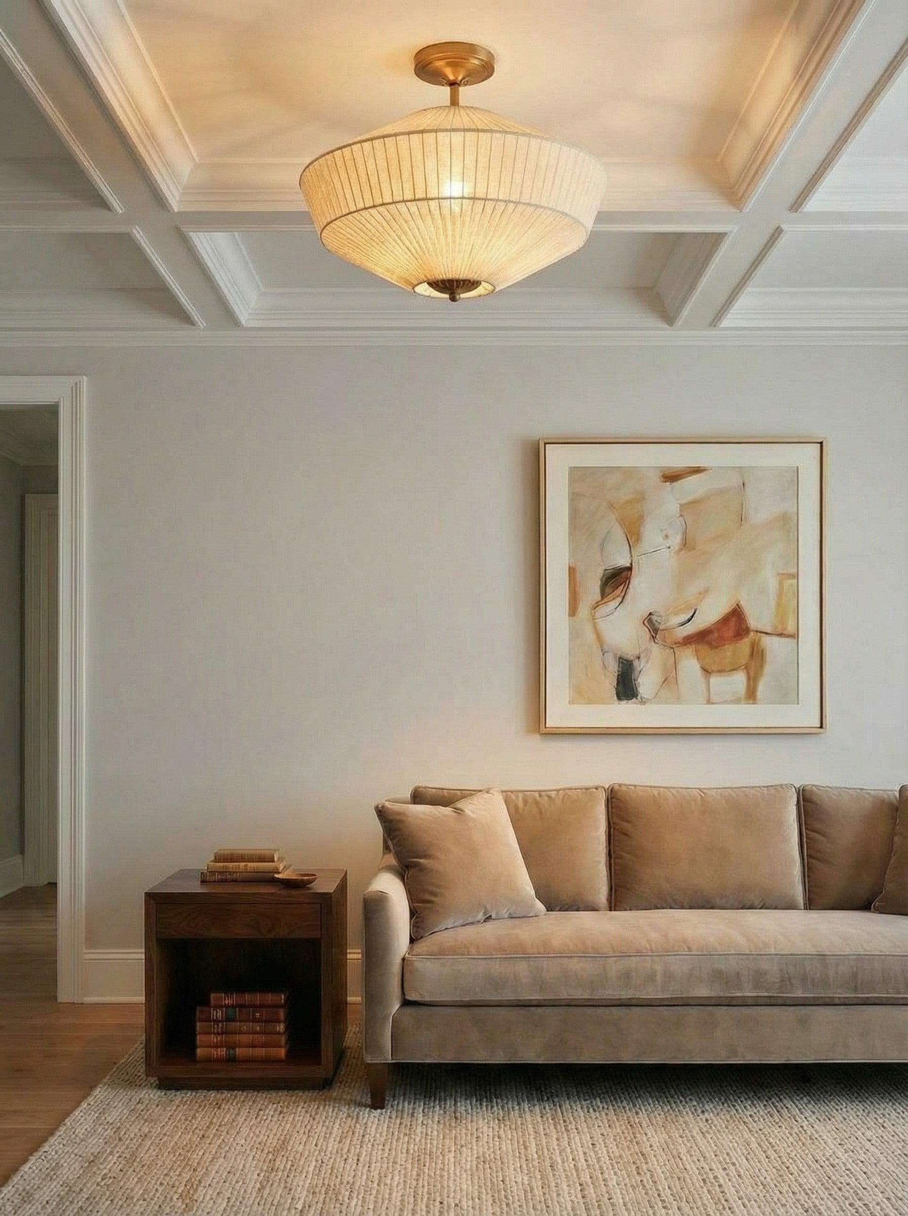 Semi-Flush Plafondlamp Metaal Stoffen Kap Gestroomlijnde Vormgeving Hedendaagse Verlichting Woonkamer Slaapkamer Scandinavisch Interieur Vintage Details | Sansoti