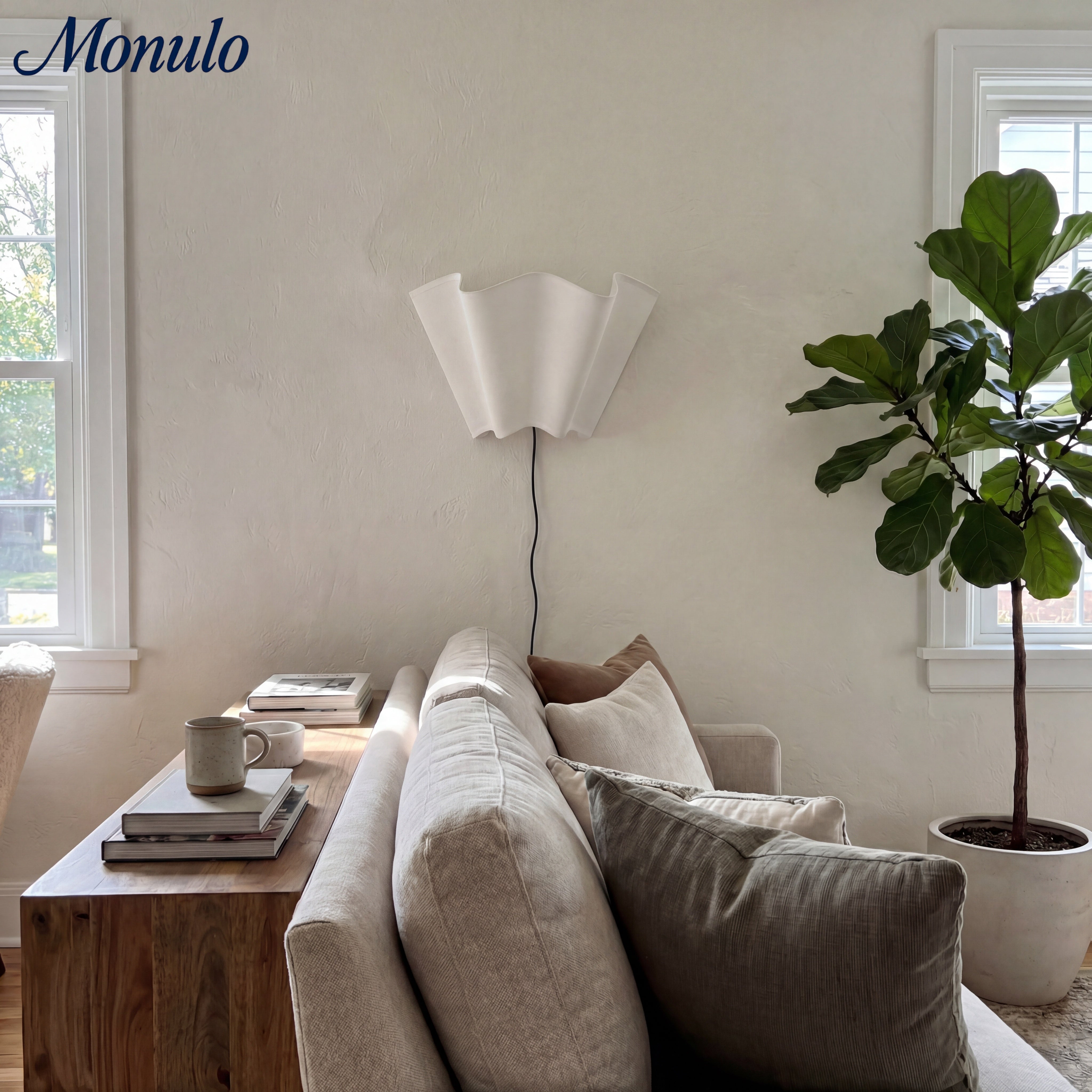 Wandlamp met Scalloped Linnen Kap Retro Design Klassieke Sfeerverlichting voor Woonkamer Slaapkamer Leeshoek | Sansoti