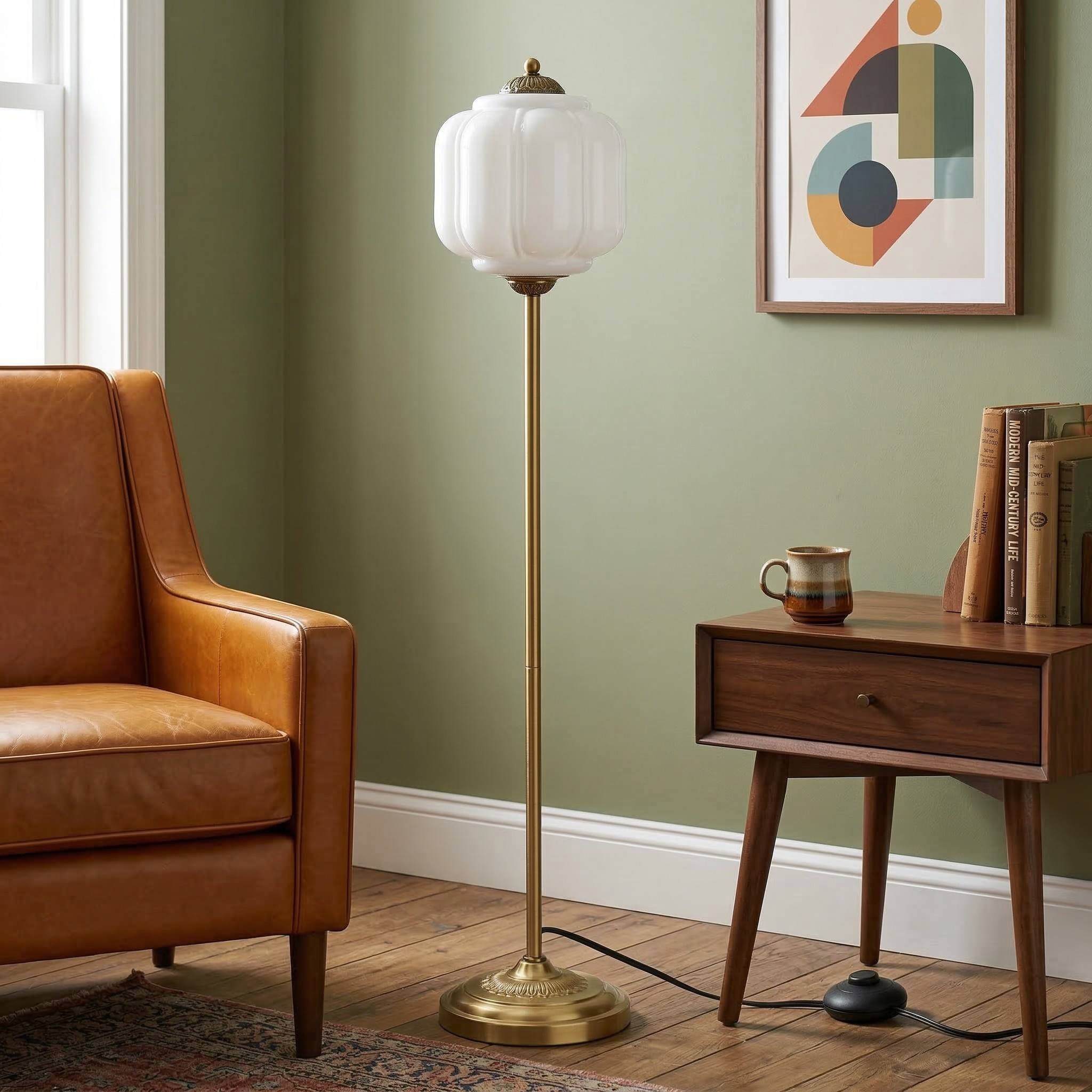 Decoratieve Glazen Pompoen Vloerlamp Retro Organische Stijl Woonkamer Staande Lamp | Sansoti