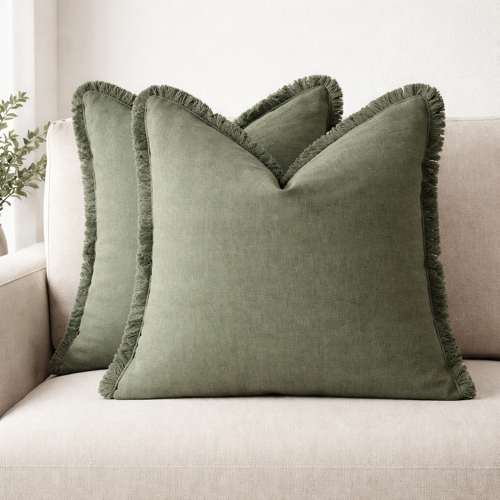 Kussenslopen Set van 2 Katoen Linnen Mix Onzichtbare Rits 45x45 cm | Decoratieve Kussenhoezen Woonkamer Slaapkamer Bank | Sansoti