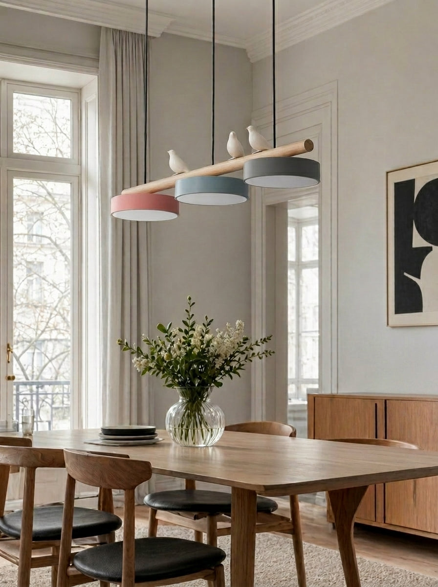 Hanglamp Hout Design Vogelvorm Drie Kappen Scandinavisch Keukeneiland | Sansoti