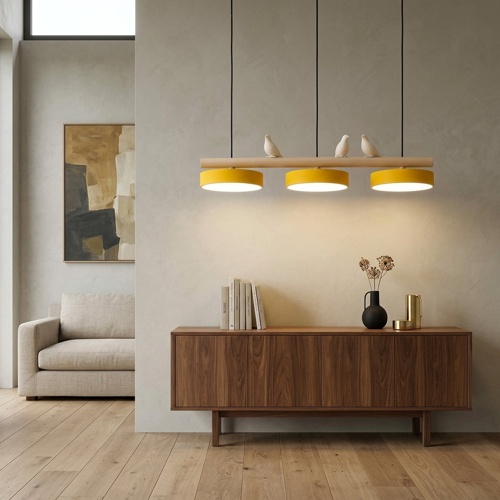 Hanglamp Hout Design Vogelvorm Drie Kappen Scandinavisch Keukeneiland | Sansoti