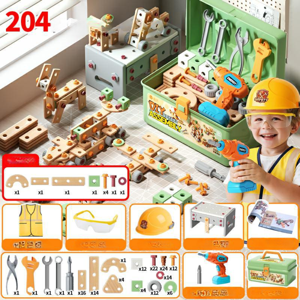 Houten Speelgoed Gereedschapsset voor Kinderen Constructieset met Koffer & Accessoires | Sansoti