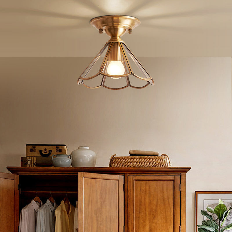 Plafondlamp Messing Geschulpt Metaal Semi-Flush - Elegant Koloniale Stijl Verlichting voor Hal en Woonkamer | Sansoti