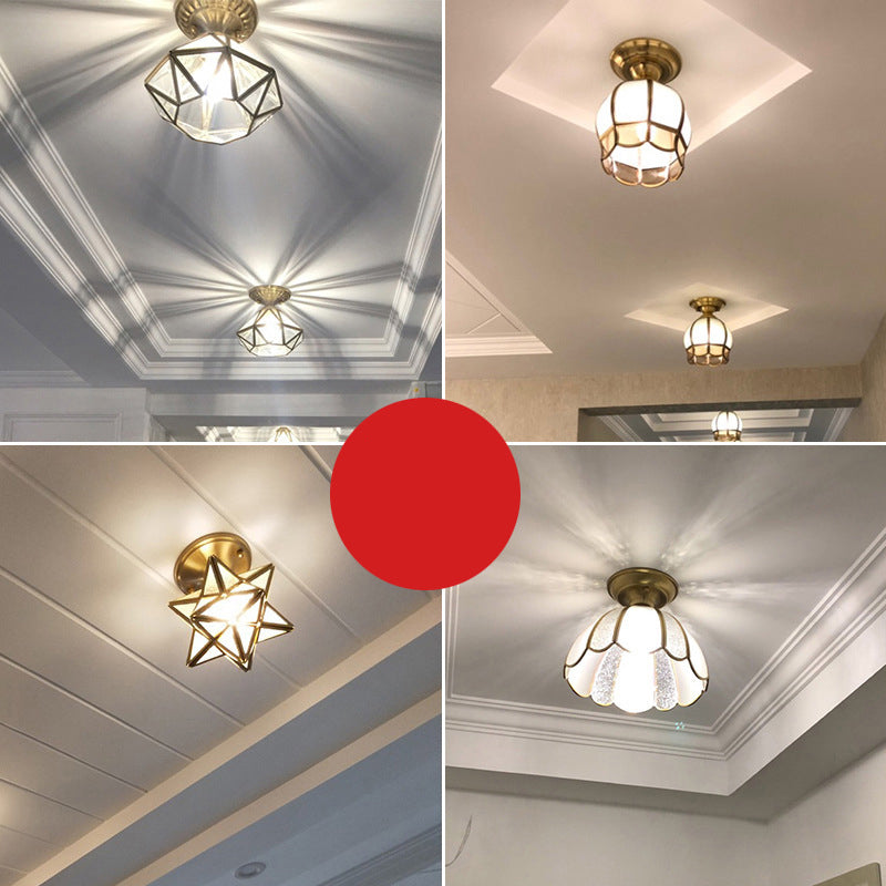 Plafondlamp Messing Geschulpt Metaal Semi-Flush - Elegant Koloniale Stijl Verlichting voor Hal en Woonkamer | Sansoti
