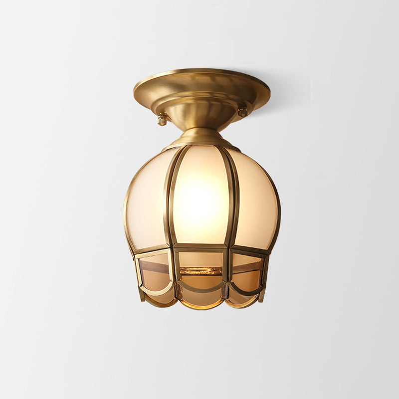 Plafondlamp Messing Geschulpt Metaal Semi-Flush - Elegant Koloniale Stijl Verlichting voor Hal en Woonkamer | Sansoti