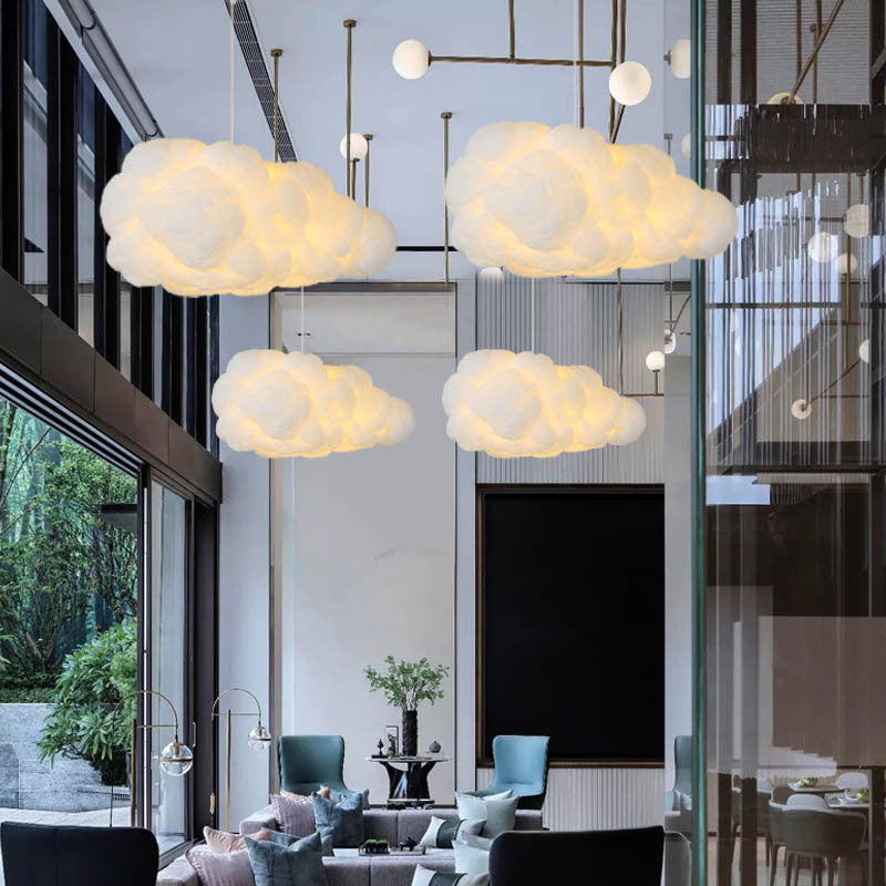 Suspension blanche en forme de nuage en plastique E27 réglable 150 cm, intérieur moderne pour salon, salle à manger et chambre | Sansoti
