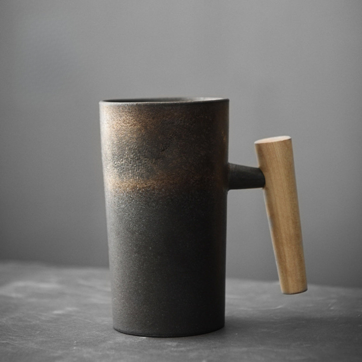 Ceramic Mug 220ml Stone Texture Wooden Handle Coffee Tea Hot Beverage Moment Ergonomic Comfort Kitchen | Sansoti