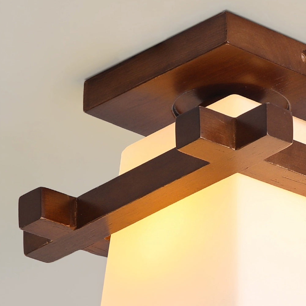 LED Deckenleuchte Holz E27 Weiß Japandi Flur Schlafzimmer Wohnzimmer 20 cm quadratische Deckenleuchte Japanischer Stil | Restfield