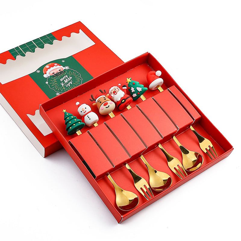 Set de couverts festifs de Noël, cuillère et fourchette en acier inoxydable, or et argent, vaisselle décorative pour table de réveillon | Sansoti