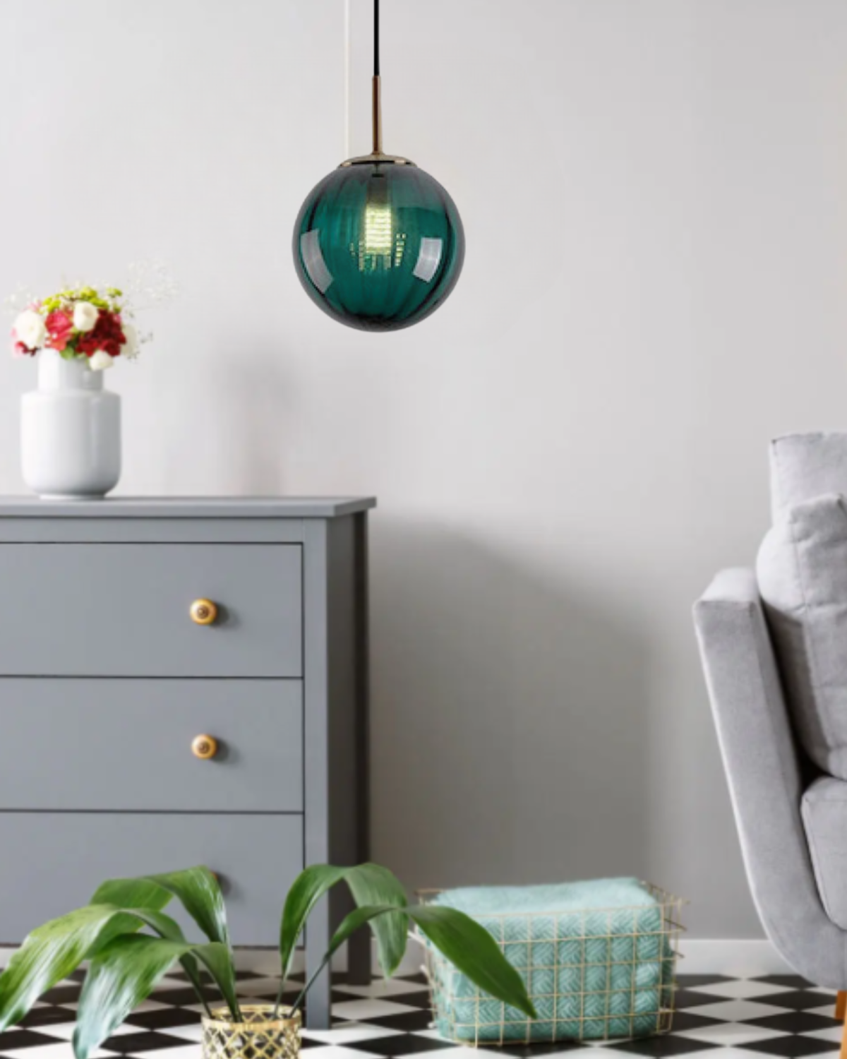 Glazen Hanglamp Bol met Structuur Grijs Bruin Rood Groen Amber Eetkamer Woonkamer | Sansoti