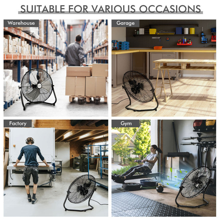 Industriële Stalen Vloerventilator 50 cm met 3 Snelheden en Verstelbare Kop voor Werkplaats en Magazijn | Sansoti