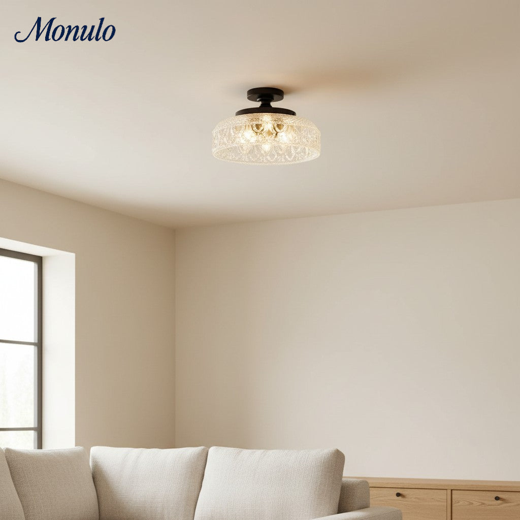 Geribbelde Glazen Plafondlamp met Metalen Armatuur – Minimalistische Verlichting voor Slaapkamer en Gang | Sansoti