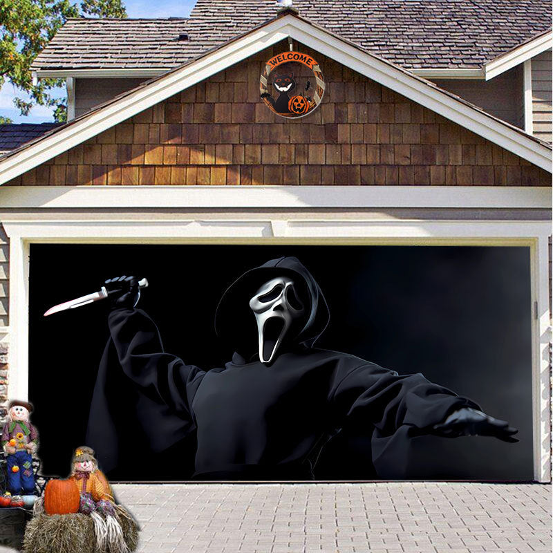 Halloween Garagedeur Decoratie Spookachtige Bedrukking Schaduwdoek Herbruikbaar Horror Sfeer Doek Waterdicht Buiten Feestversiering | Sansoti