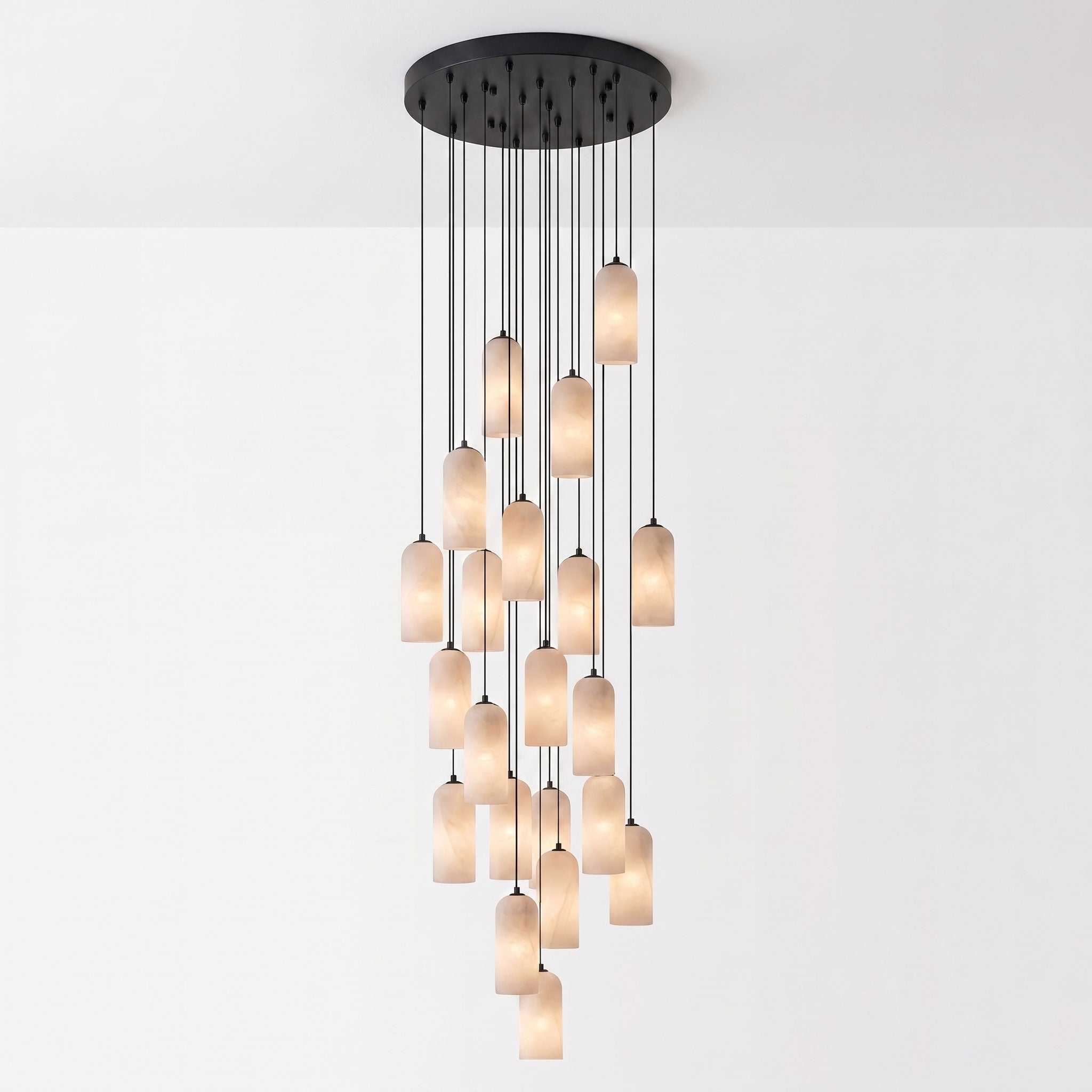 Alabasten Hanglamp met Gevlochten Snoer – Natuursteen Verlichting van Enkel Lichtpunt tot 21-Lichts Cluster – Mid-Century Modern Stijl Eetkamer Hanglamp met E12/E14 Fitting | Sansoti