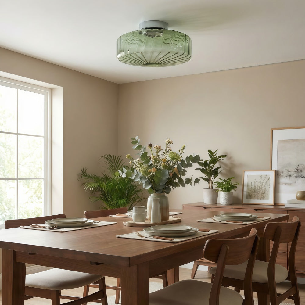 Vintage Geribbeld Glazen Plafondlamp Groen – Klassieke Verlichting voor Eetkamer, Entree & Gang | Sansoti