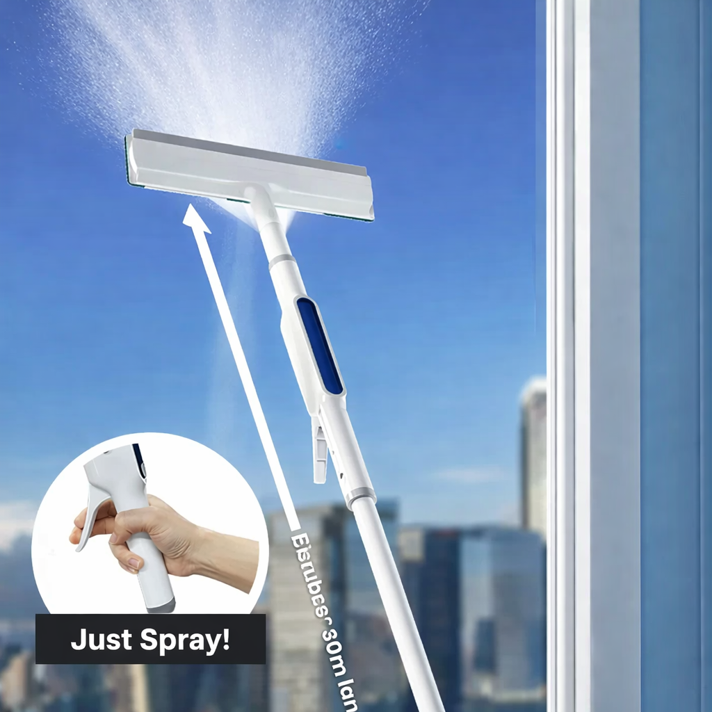 Nettoyeur de vitres avec manche télescopique et spray 3 en 1 pivotant 130 cm | Restfield