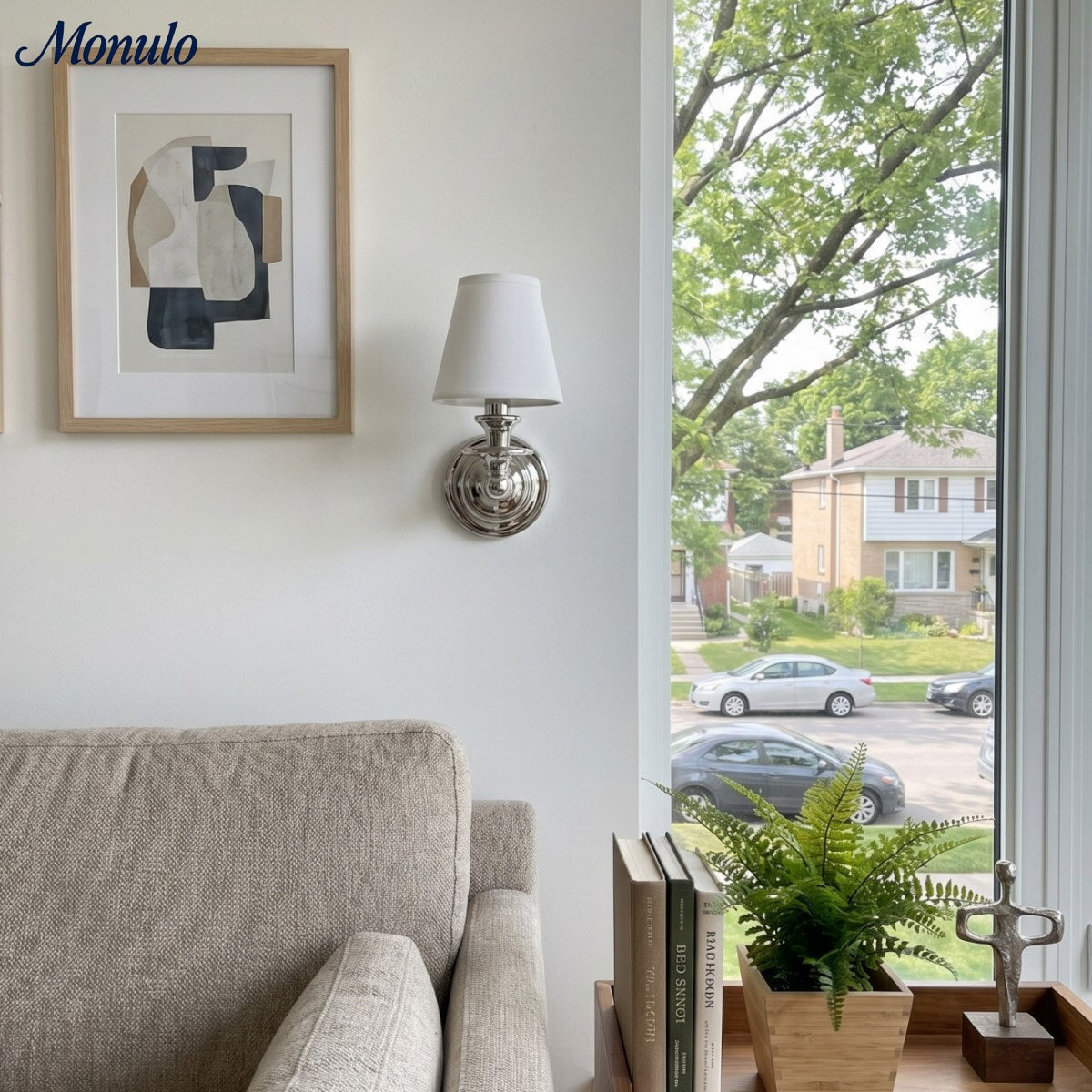 Wandlamp met stoffen kap en zwanenhalsarm – smeedijzeren armatuur met verstelbare leeslamp | Sansoti