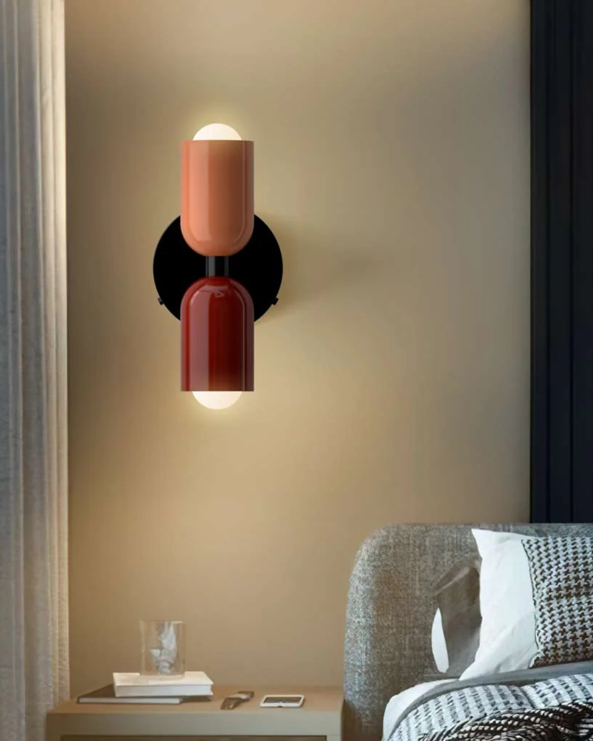 Wandlamp Dubbele Ronde Kap Zwart Frame Warm Sfeerlicht Slaapkamer Woonkamer Gang Minimalistische Wandverlichting Modern Japandi Scandinavisch Interieur | Sansoti
