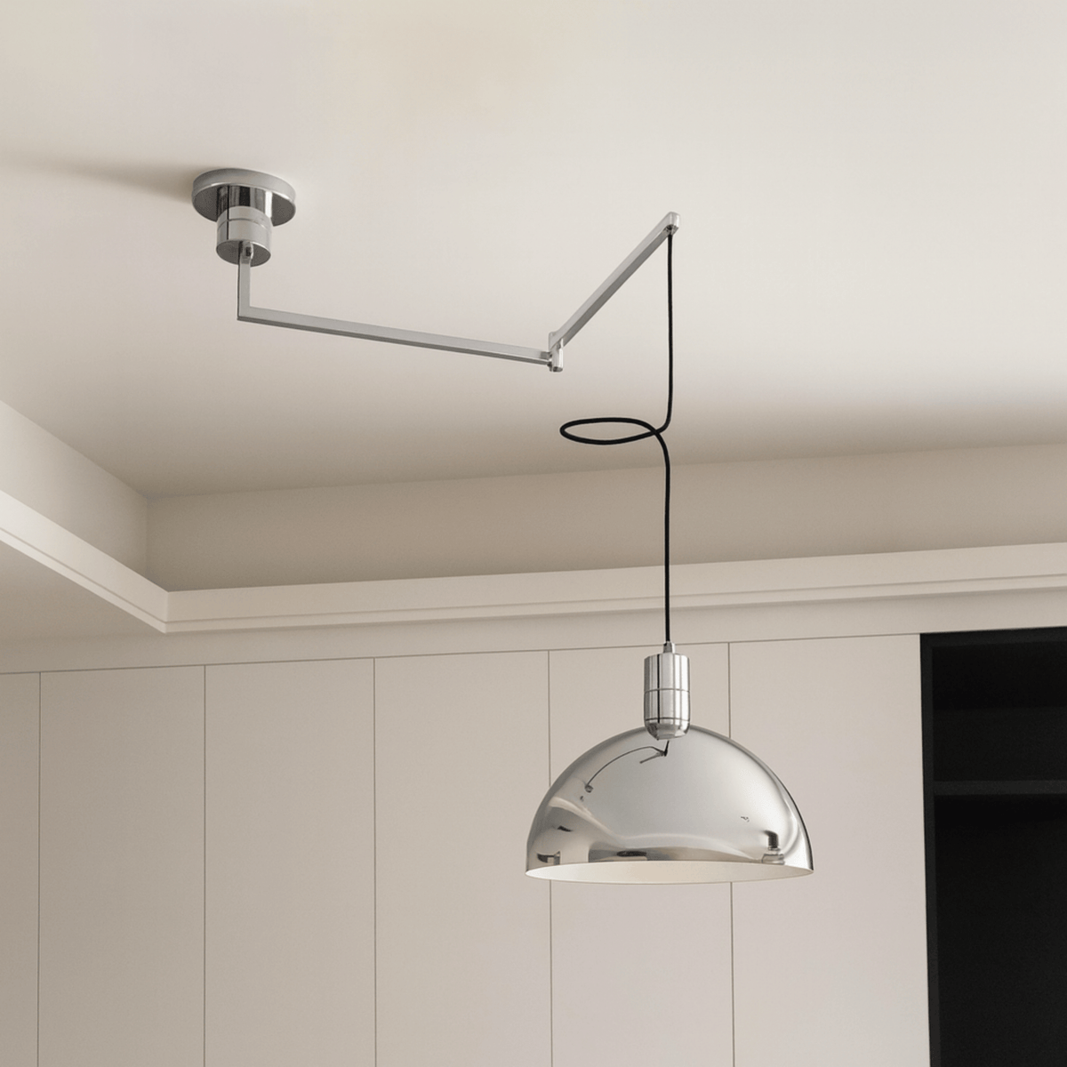 Adjustable Pendant Light with Swing Arm Chrome Metal 35cm Dimmable Scandinavian Design Kitchen Dining Room Living Room | Sansoti