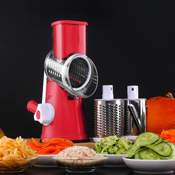 Roterende Keukenrasp met 3 Messen – Handmatige Multifunctionele Groentesnijder en Kaasrasp voor Salade, Gebak en Pasta | Sansoti