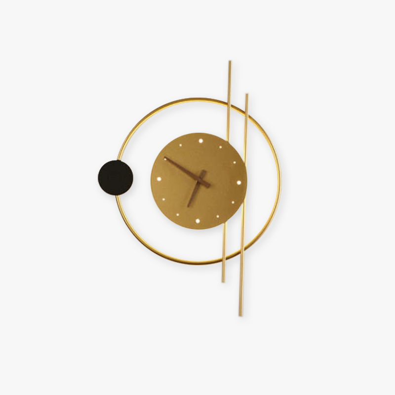 Horloge mural avec éclairage LED en métal et acrylique noir et doré, design moderne et décoratif pour salon et chambre | Sansoti