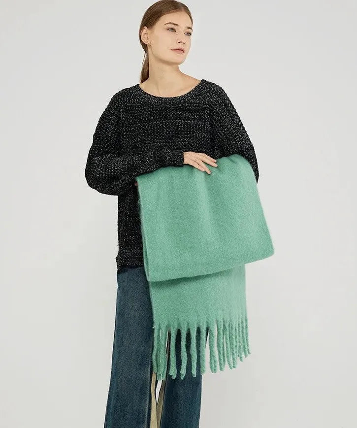 Kaschmir-Winterschal 240×40cm Unifarbener Wollmix-Schal Warm Gestrickte Stola Damen-Accessoire Weicher Wrap | Sansoti