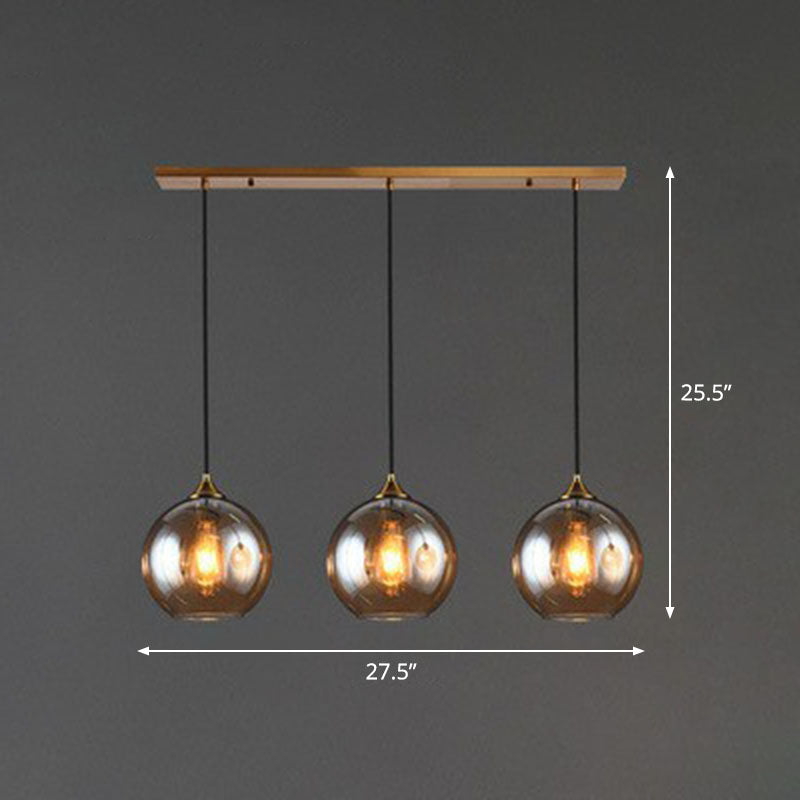 Hängeleuchte Glas 3-flammig Kugel Antik-Messing-Oberfläche Küche Esszimmer Wohnzimmer Retro Modern Stilvolles Design | Sansoti