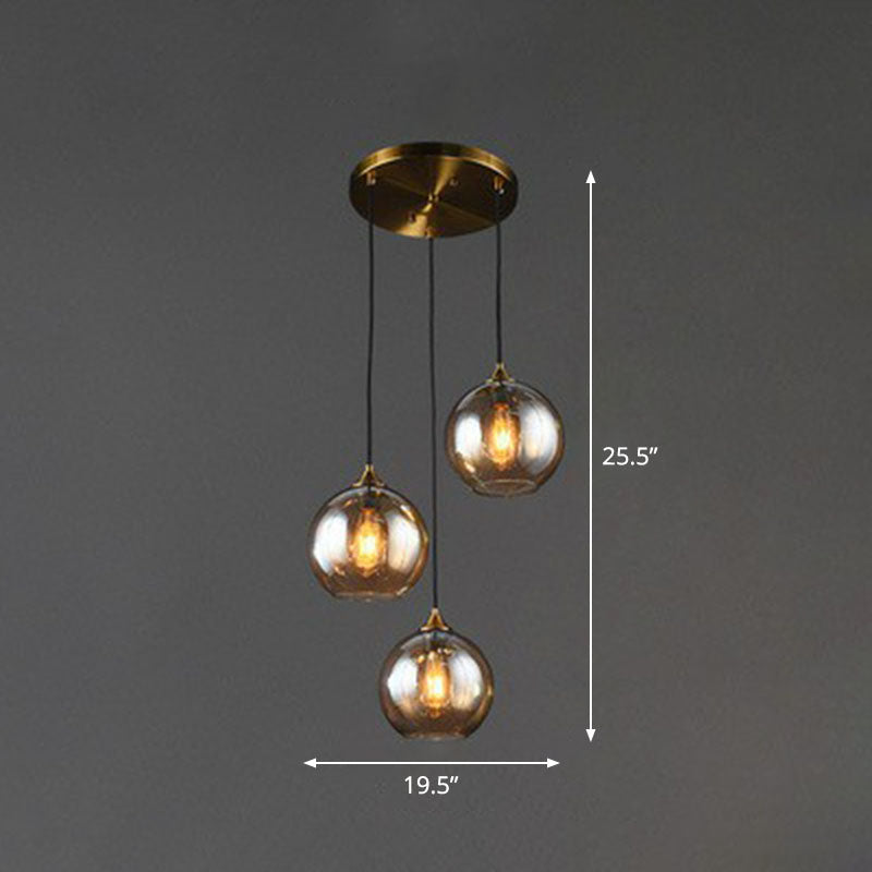 Hängeleuchte Glas 3-flammig Kugel Antik-Messing-Oberfläche Küche Esszimmer Wohnzimmer Retro Modern Stilvolles Design | Sansoti