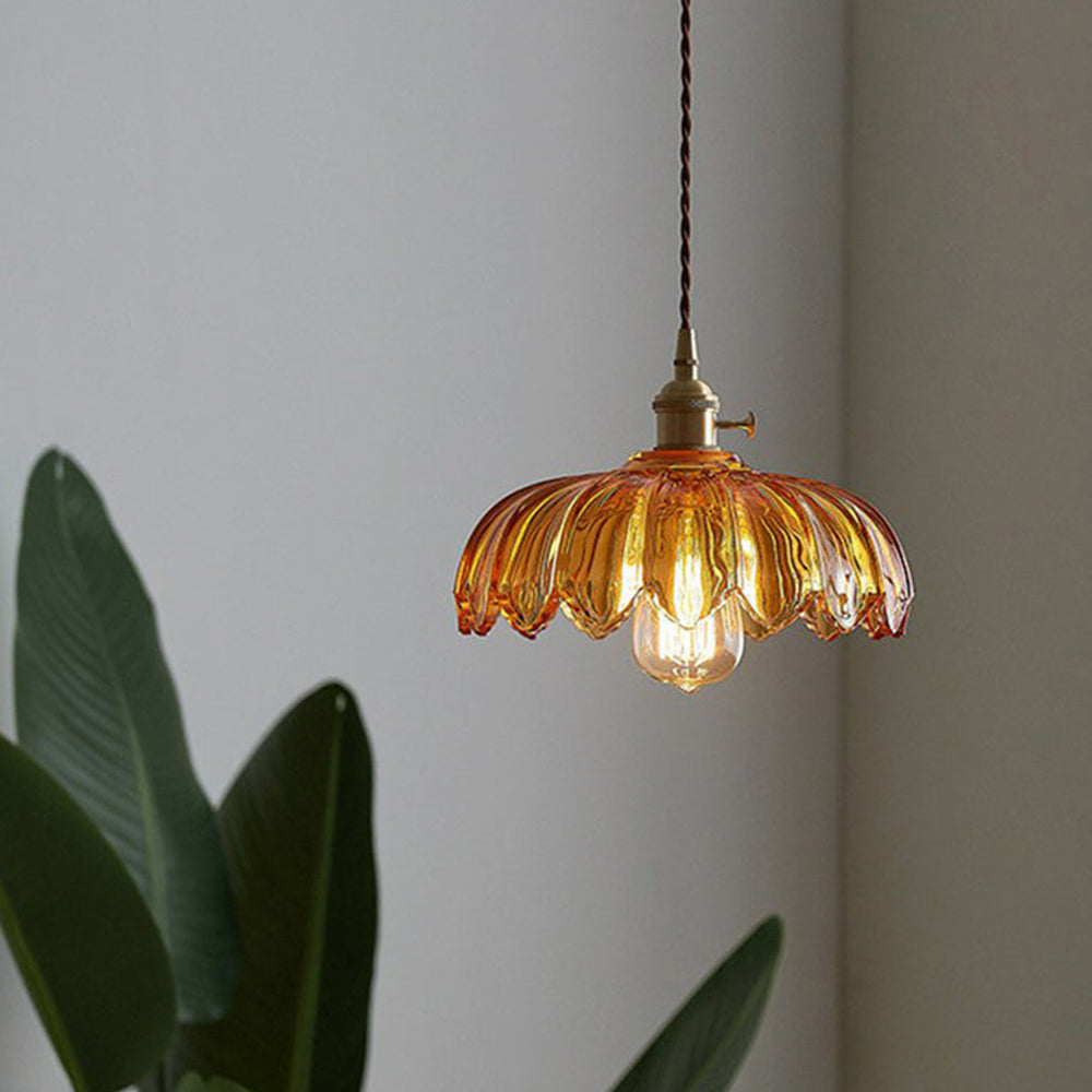 Hanglamp Glas Vintage Bloem Groen Koper 25cm Pendellamp Retro Woonkamer Eetkamer Romantisch | Sansoti