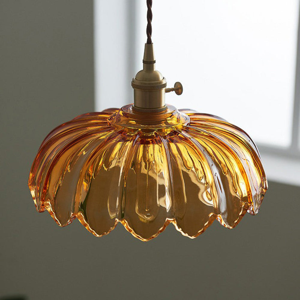 Hanglamp Glas Vintage Bloem Groen Koper 25cm Pendellamp Retro Woonkamer Eetkamer Romantisch | Sansoti