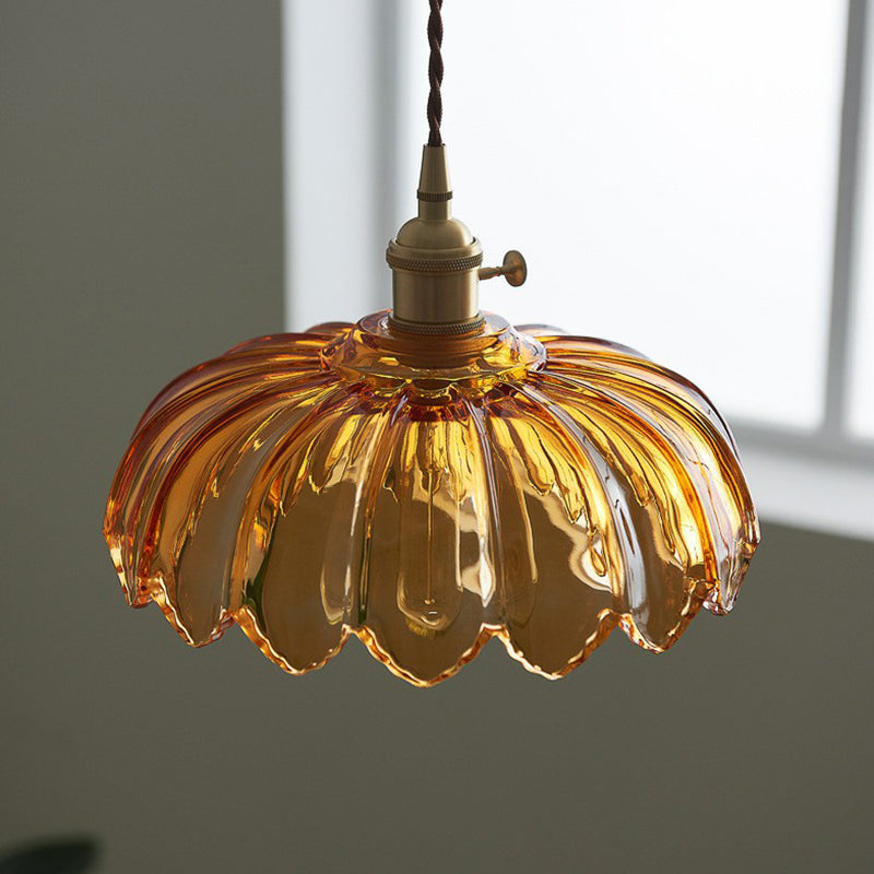 Geschulpte Glazen Bloem Hanglamp Industriële Stijl Eettafel Verlichting 25cm Tan Clear | Sansoti