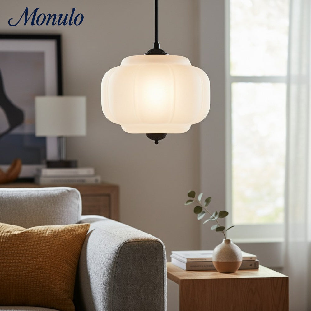 Vintage Melkglazen Hanglamp met Gegolfde Rand – Scandinavische Sfeerverlichting voor Keuken en Slaapkamer | Sansoti