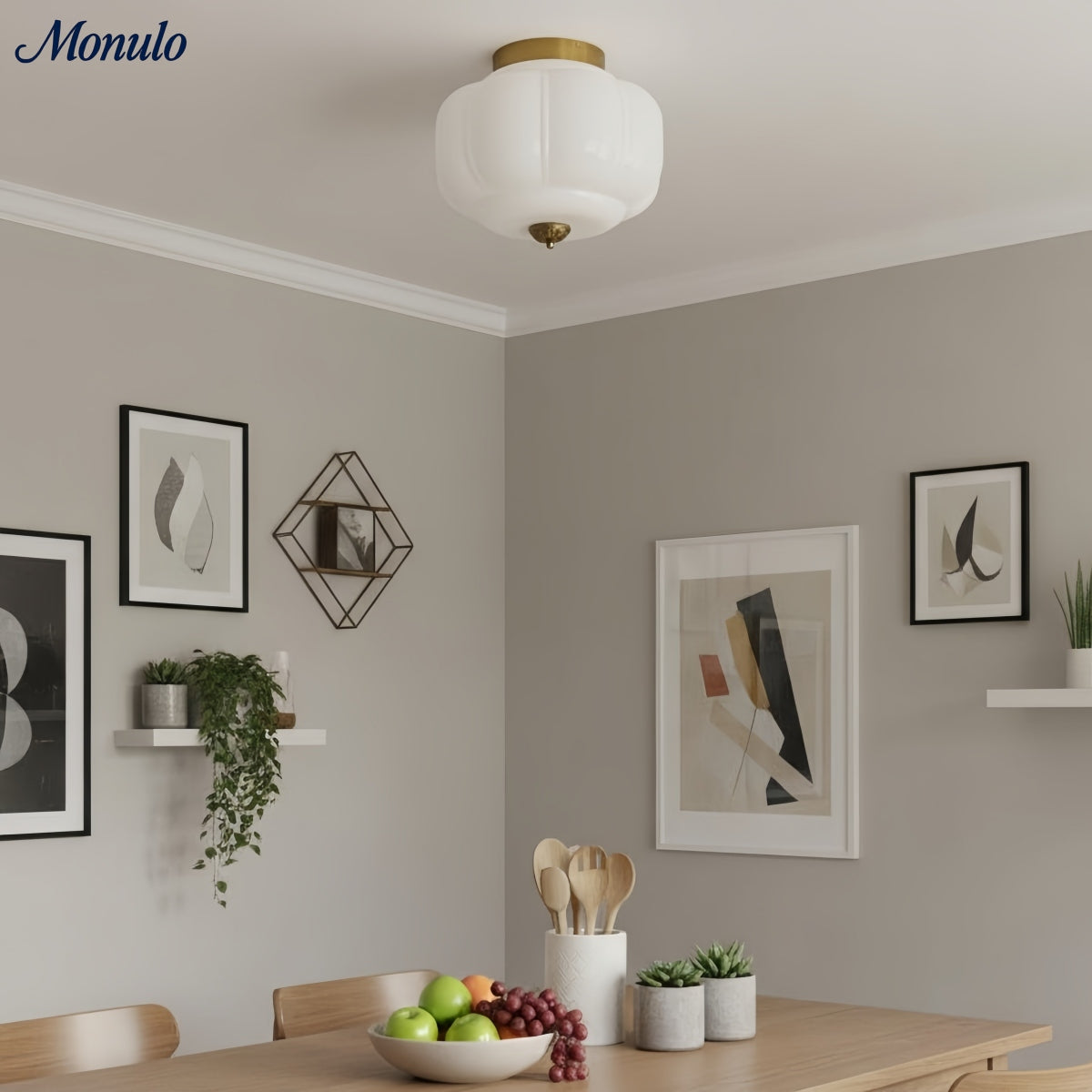 Retro Plafondlamp met Melkglazen Kap – Verfijnde Semi-Flush Mount Verlichting voor Moderne Interieurs | Sansoti