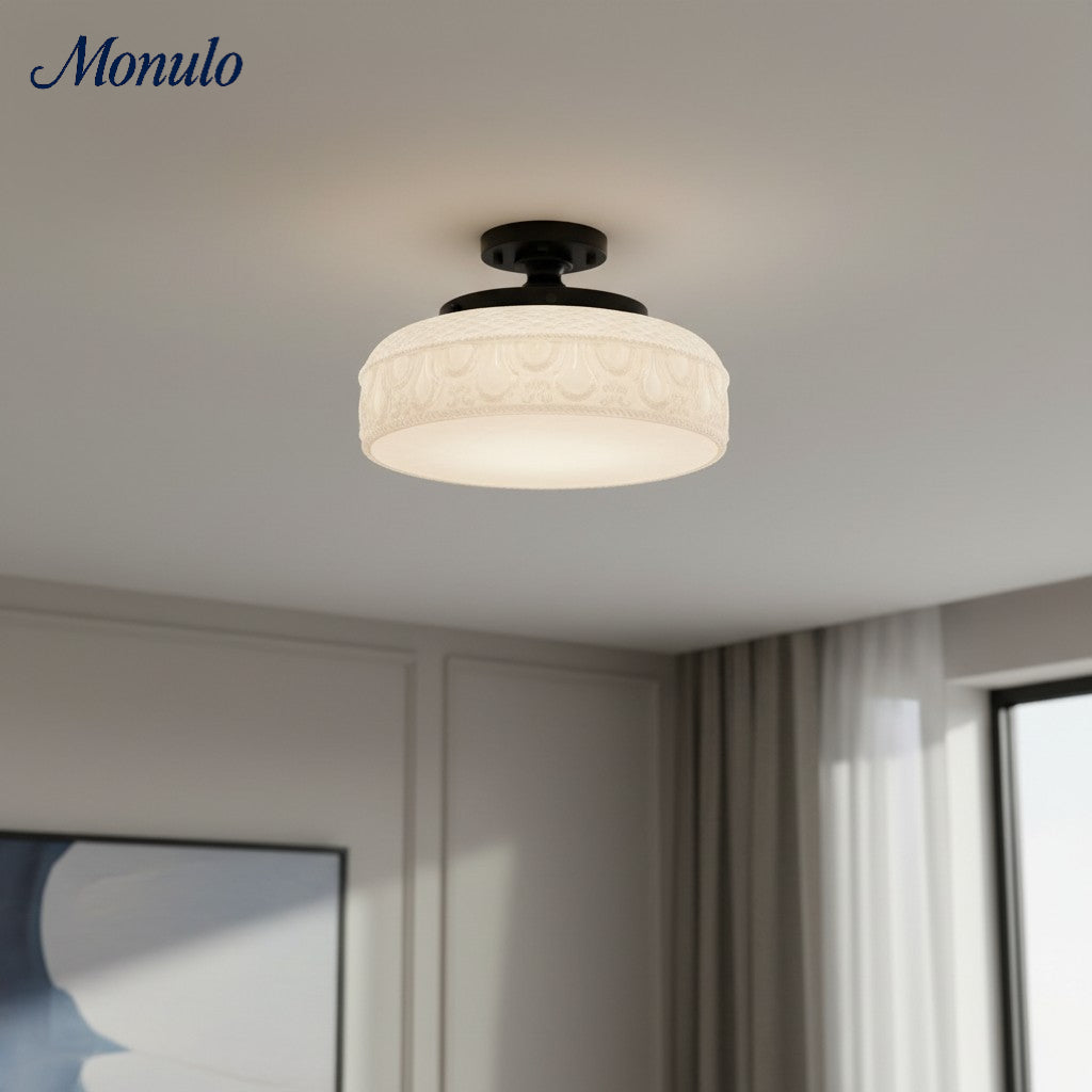 Geribbelde Glazen Plafondlamp met Metalen Armatuur – Minimalistische Verlichting voor Slaapkamer en Gang | Sansoti