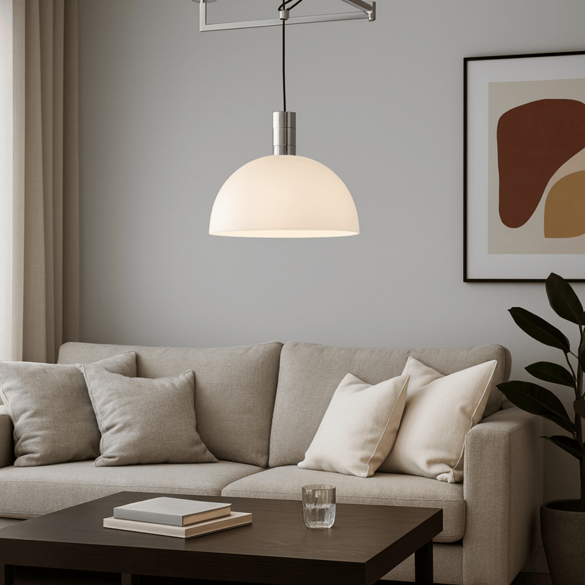 Adjustable Pendant Light with Swing Arm Chrome Metal 35cm Dimmable Scandinavian Design Kitchen Dining Room Living Room | Sansoti
