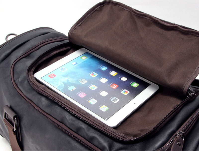 Leather Travel Bag Carry-On Weekend Bag Premium PU Leather Water-Resistant Scratch-Free Durable Travel Accessory Vintage | Sansoti