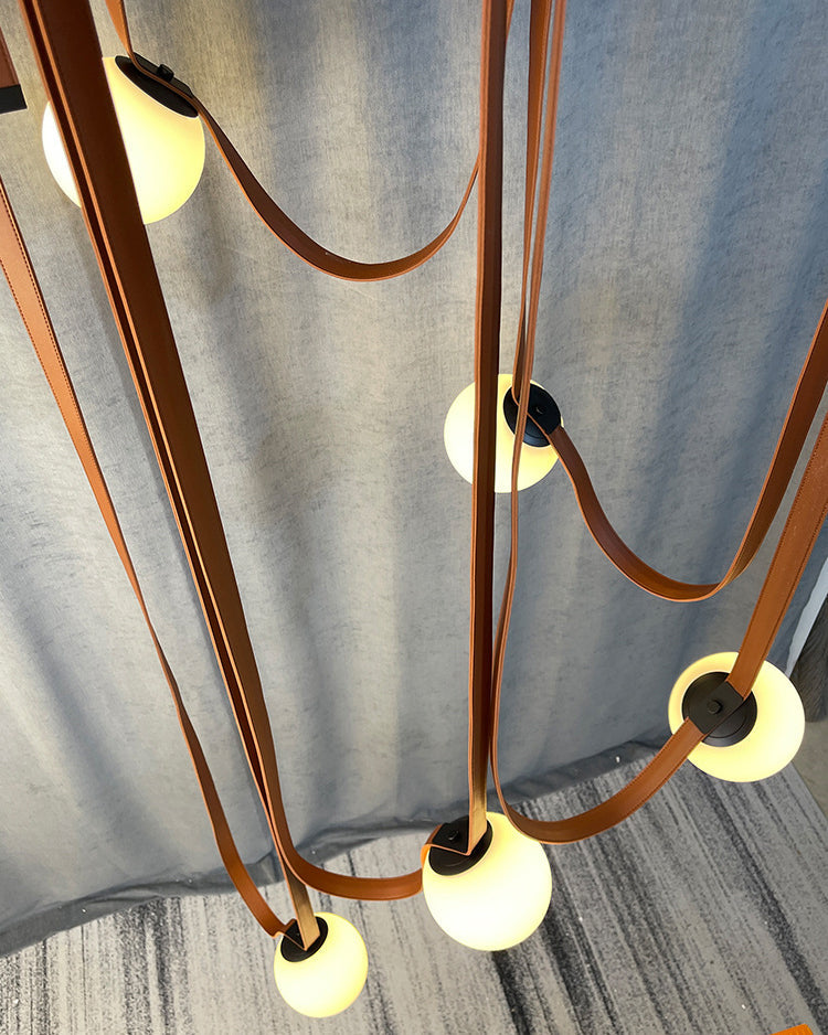 Hanglamp Leer Glas Bollen Luxe Verstelbaar Warm Wit Woonkamer Eetkamer | Sansoti