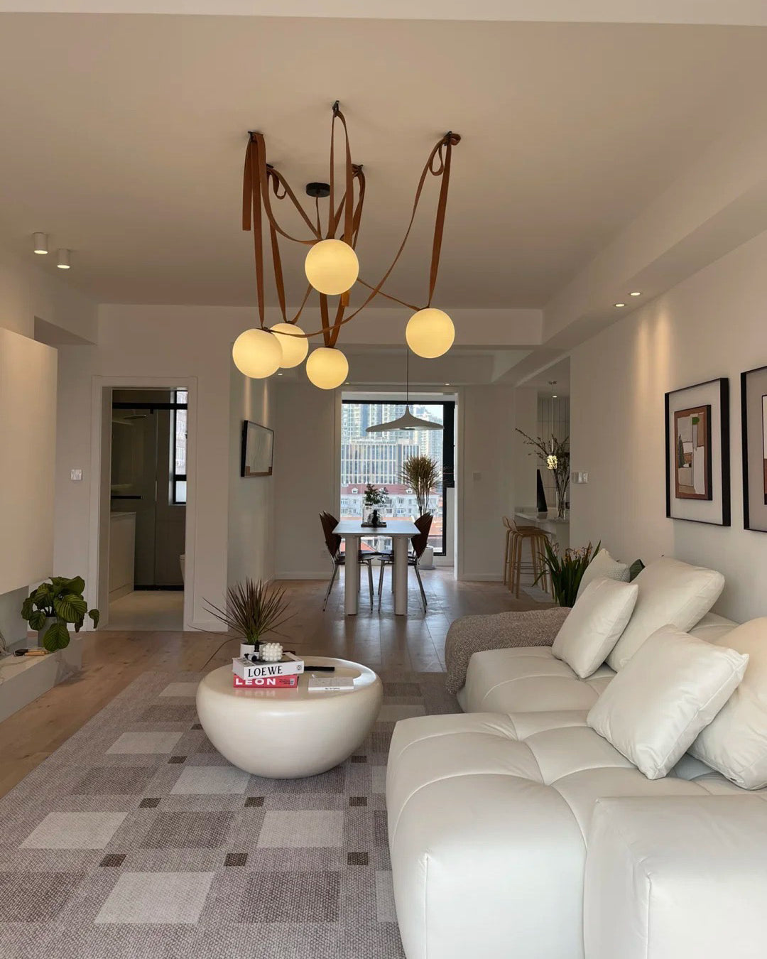 Hanglamp Leer Glas Bollen Luxe Verstelbaar Warm Wit Woonkamer Eetkamer | Sansoti