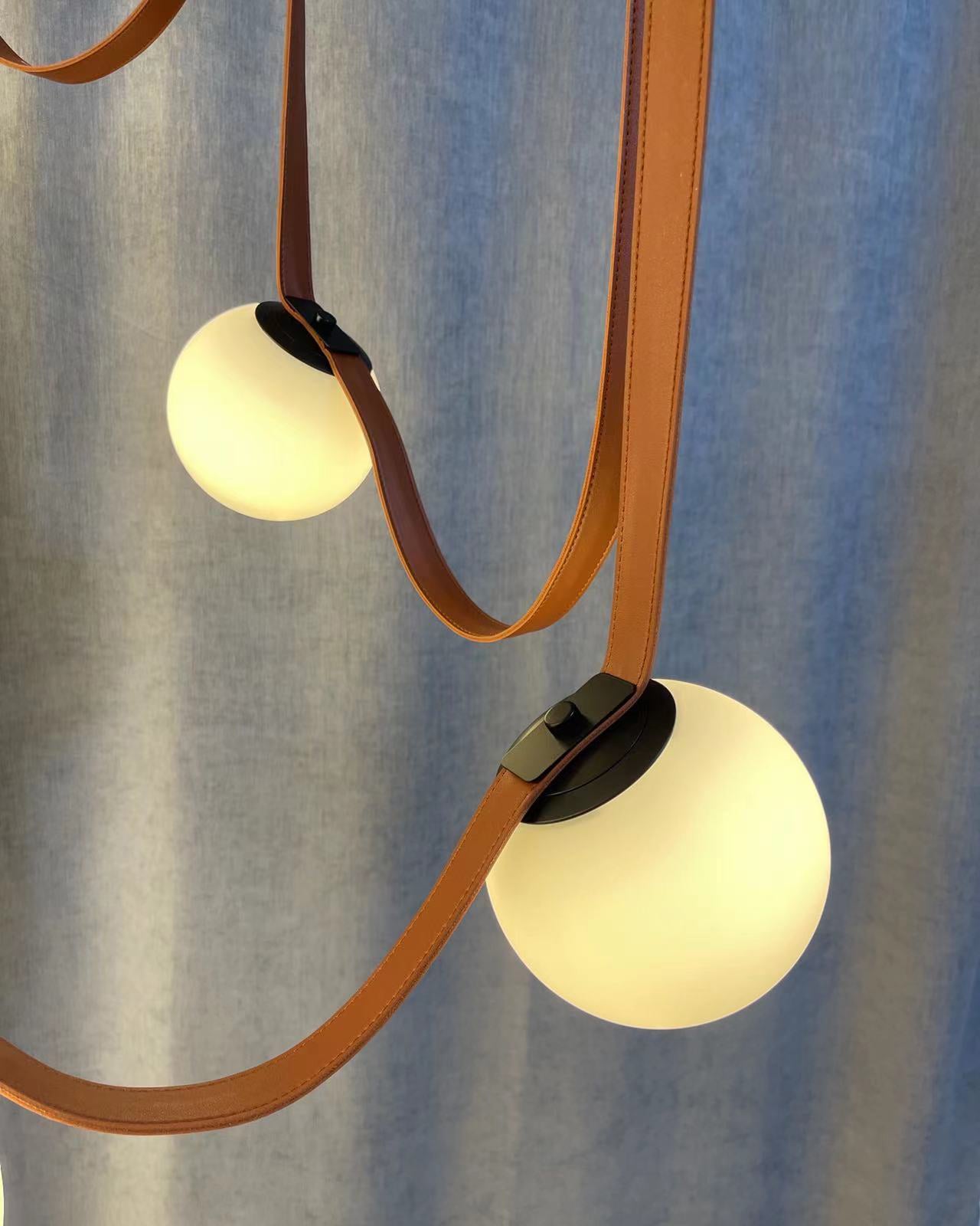 Hanglamp Leer Glas Bollen Luxe Verstelbaar Warm Wit Woonkamer Eetkamer | Sansoti