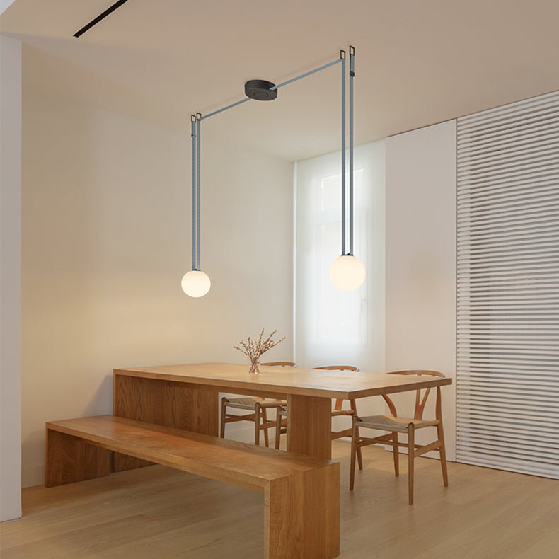 Hanglamp Leer Glas Bollen Luxe Verstelbaar Warm Wit Woonkamer Eetkamer | Sansoti