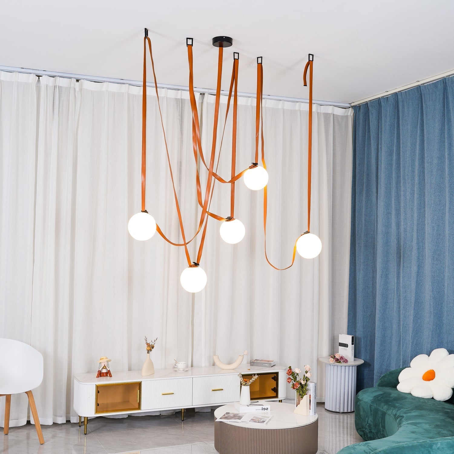 Hanglamp Leer Glas Bollen Luxe Verstelbaar Warm Wit Woonkamer Eetkamer | Sansoti
