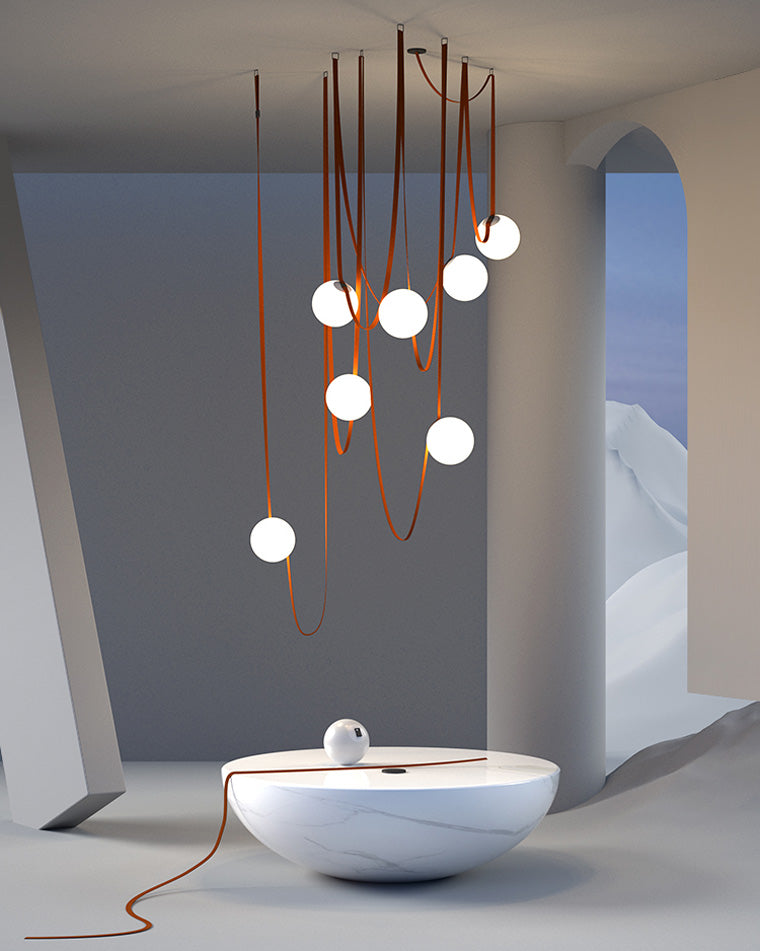 Hanglamp Leer Glas Bollen Luxe Verstelbaar Warm Wit Woonkamer Eetkamer | Sansoti