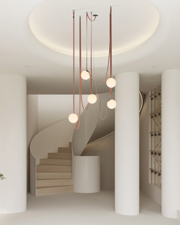 Hanglamp Leer Glas Bollen Luxe Verstelbaar Warm Wit Woonkamer Eetkamer | Sansoti
