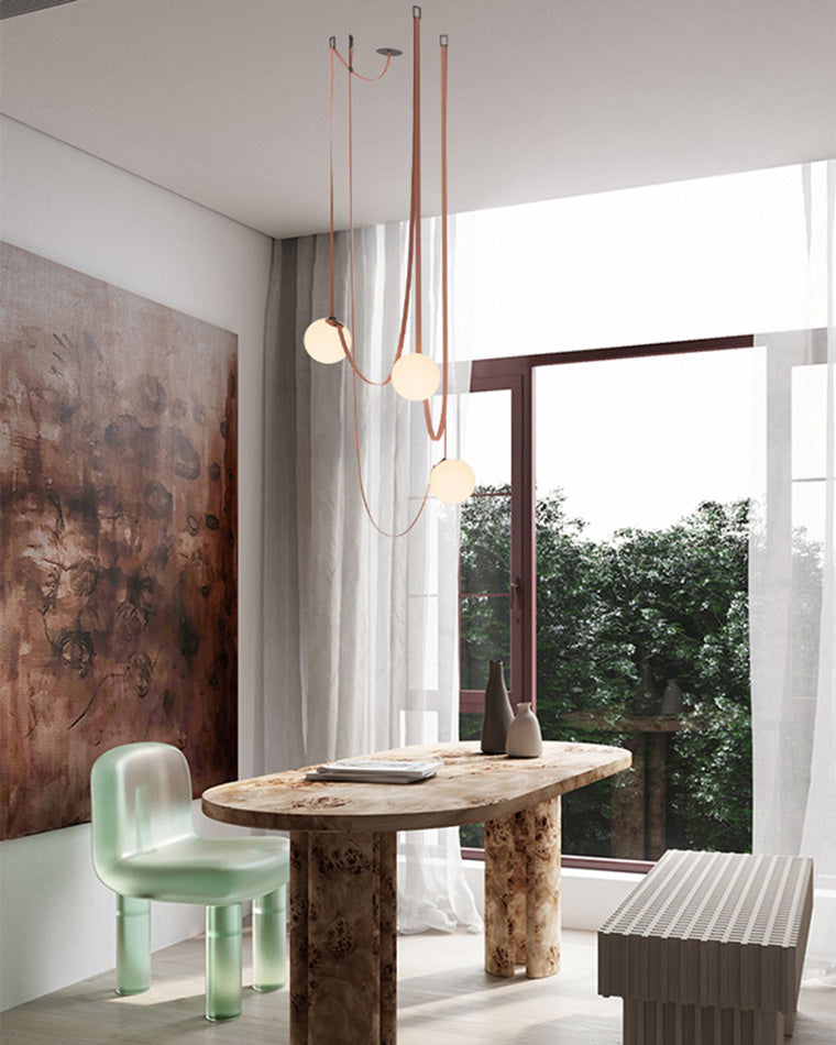Hanglamp Leer Glas Bollen Luxe Verstelbaar Warm Wit Woonkamer Eetkamer | Sansoti