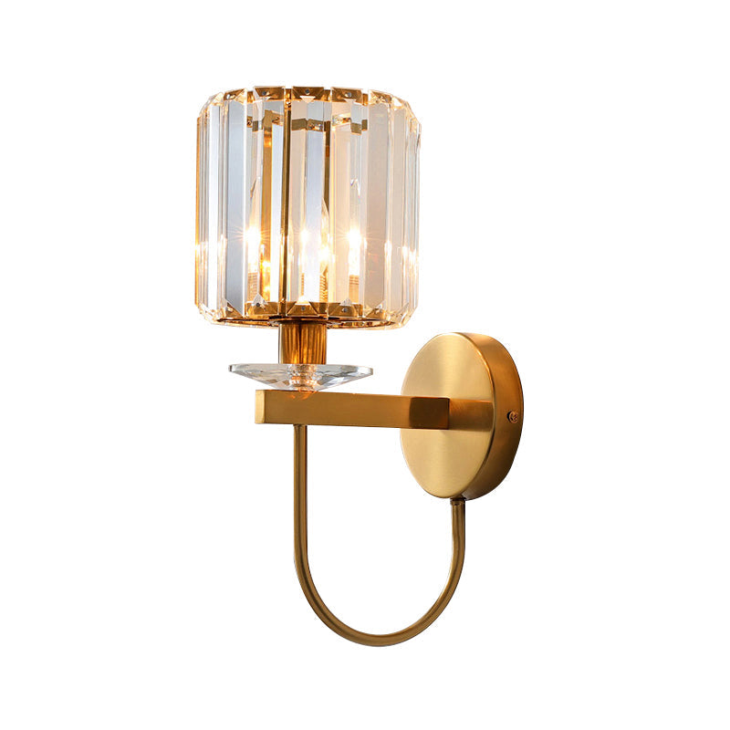 Kristallen Wandlamp Postmodern Gebogen Arm Goudkleurige Afwerking Cilindervormige Kap Decoratieve Verlichting | Sansoti