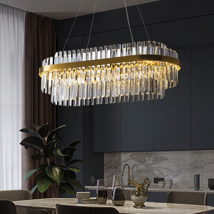 Luxe kristallen kroonluchter K9 kristal goud eettafel verlichting plafondlamp modern design rond rechthoek | Sansoti