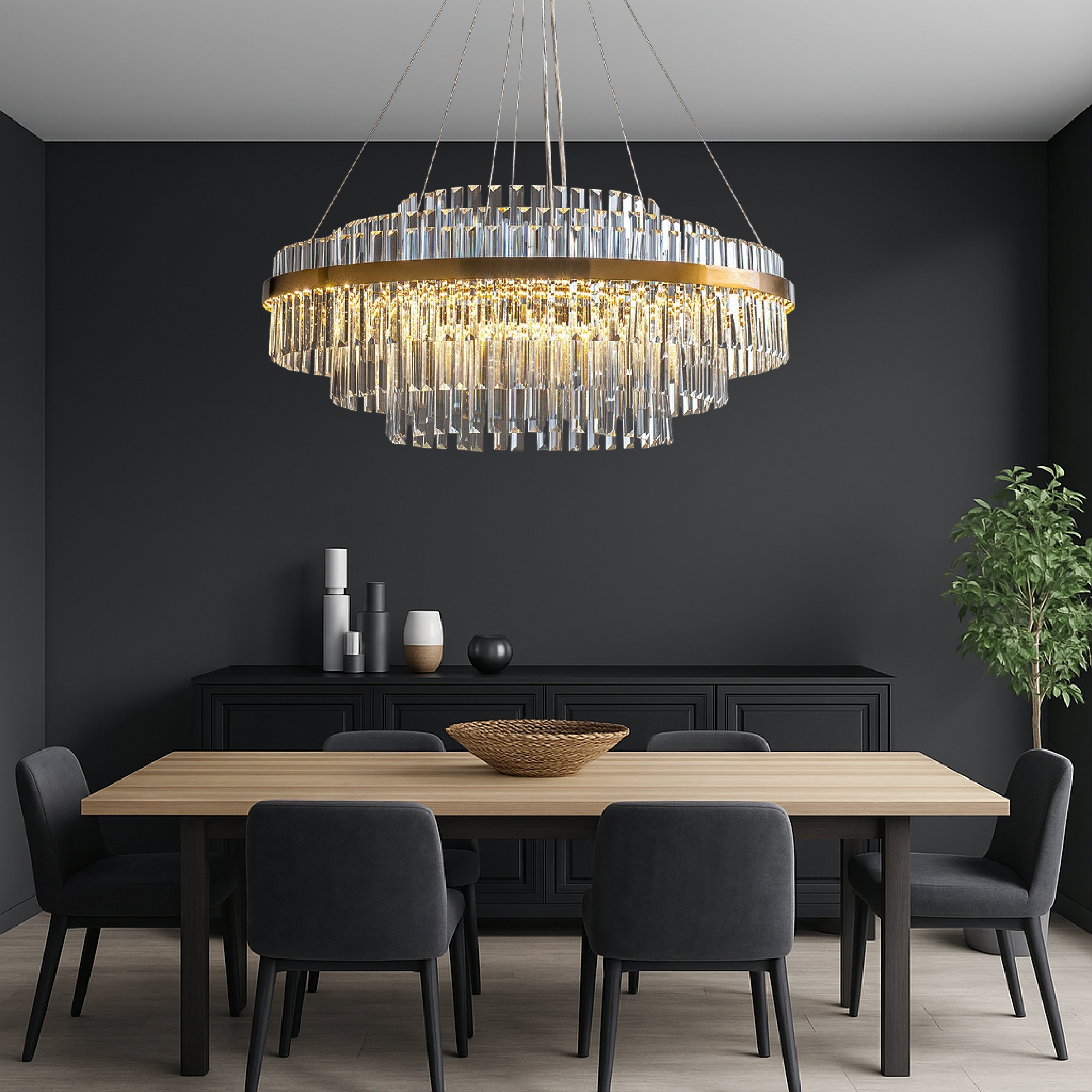 Luxe kristallen kroonluchter K9 kristal goud eettafel verlichting plafondlamp modern design rond rechthoek | Sansoti
